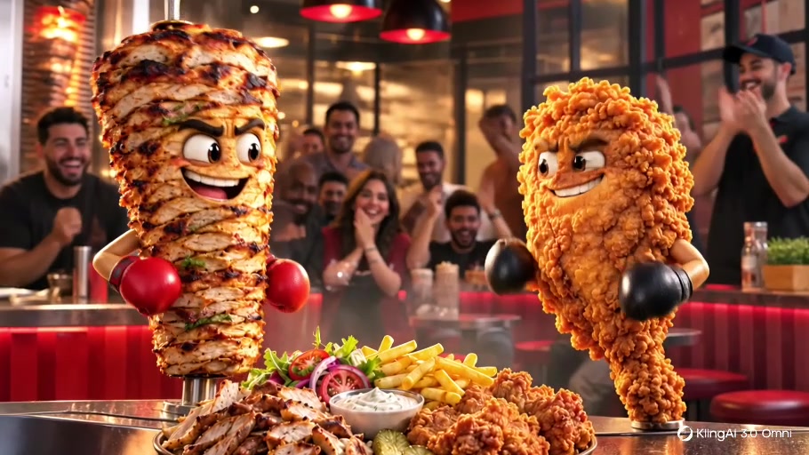 Playful shawarma and crispy chicken characters at Albeek